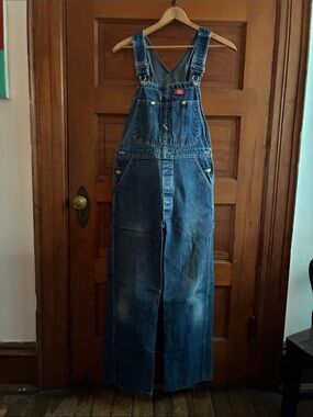 Dickies Men's Denim Bib Overalls Distressed fades wear 90s USA made red stitch